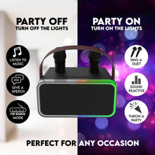 onn Karaoke Machine with 2 Wireless Microphones, LED Party Lights, 9 Hrs Playtime, Bluetooth, Voice Effects