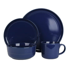10 Strawberry Street Double Line 16 Piece Stoneware Dinnerware Set, Cobalt Blue