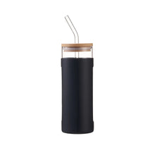 Mainstays Glass 22oz Tumbler with Black Protective Silicone Sleeve, Bamboo lid, Glass Straw