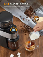 Electric Burr Coffee Grinder FOHERE, 200W Upgrade, 18 Precise Grind Settings, 2-14 Cup Adjustable, Only for Grind Coffee, Black