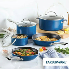 Farberware Style 10 Pcs Nonstick Cookware Set with Cooking Tools, Dishwasher Safe and Oven Safe to 500°F, Blue