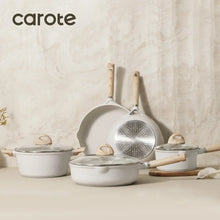 Carote Nonstick Cookware Set 21-Piece,Kitchen Pots and Pans Set,Stay-Cool Handles, Induction Compatible,Cookware Set for RV and Camping,Beige