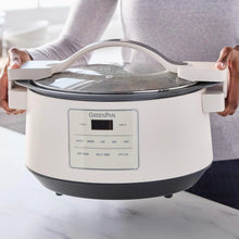 GreenPan 8 Quart Family Size Locking Lid Slow Cooker, Cream