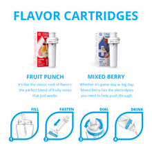 Cirkul 22 oz Plastic Water Bottle Starter Kit with Blue Lid and 2 Flavor Cartridges (Fruit Punch & Mixed Berry)