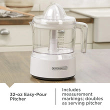 BLACK+DECKER Manual Citrus Juicer, 32 oz, White Plastic, Self-Reversing Cone
