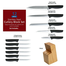 Mainstays 12 Piece Cutlery Set with Soft Grip Handles and Bamboo Storage Block