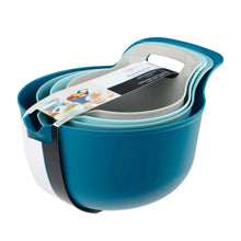 Mainstays 4 Piece Nesting Plastic Mixing Bowl Set with Pour Spouts and Handles, Blue