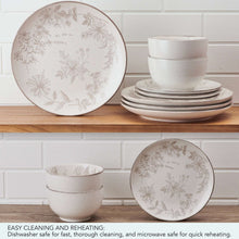 Pfaltzgraff Enchanted Bloom 12 Piece Stoneware Dinnerware Set Gray