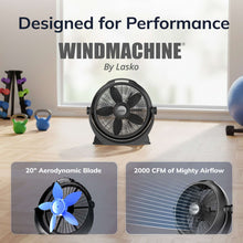 Lasko WindMachine 20" Large Floor Fan with Pivoting Head for Whole Room Cooling, Portable Indoor 3-Speed Air Circulator, Black, A20305