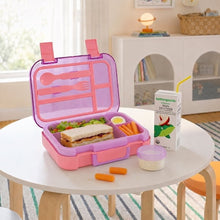Mainstays Kids 4-Compartment Plastic Bento Box with Removable Tray, Fork, Spoon, and Dressing Container, Pink Glitter