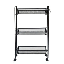 Mainstays Slim 3-Tier Rolling Bathroom Storage Cart with Hooks, Black