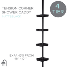 Bath Bliss 4 Shelf Tension Plastic Corner Shower Organizer Caddy in Matte Black