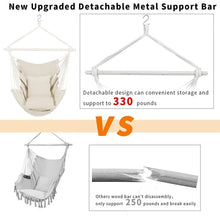 Large Hammock Chair Swing, Relax Hanging Rope Swing Chair with Detachable Metal Support Bar & Two Seat Cushions, Cotton Hammock Chair Swing Seat for Yard Bedroom Patio Porch Indoor Outdoor - USA MEGA SHOP