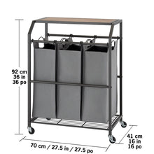 TRINITY 3-bag Laundry Cart with Flip-up Top