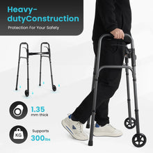 Naipo Compact Folding Walker for Seniors & Adults, Deluxe Lightweight Mobility Aids Walker with 5" Wheels and Trigger Release up to 300 lbs, Aluminium