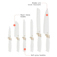 Beautiful 6 Piece Stainless Steel Knife Set White Icing with Gold Accent By Drew Barrymore