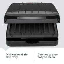 George Foreman 2-Serving Electric Indoor Grill with Non-Stick Plates, Panini Press, Space-Saving Slim Design, Drip Tray, Black Plastic Housing