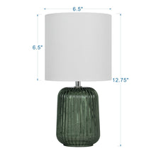 Mainstays Green Glass Table Lamp with White Linen Shade, 12.75 Inch