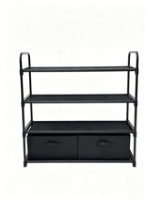 Mainstays 4 Shelf Closet Storage Organizer for Clothes with 2 Fabric Bins, Black, Metal Frame