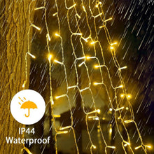 Magotan 12ft 350 LED Waterfall Christmas Lights Outdoor Decoration Twinkle Solar Christmas Tree String Lights with Top Star Xmas Holiday Garden Yard Decoration, Warm White - USA MEGA SHOP
