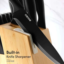 Carote 15-Piece Premium Kitchen Knife Set, Black Ceramic-Coated Blades with Stylish Wooden Block