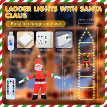 Fohil Christmas Lights, Novelty LED Ladder Lights with Climbing Santa, Christmas Decorations Indoor Outdoor, USB Rechargeable 8 Mode, Home Wall Door Decor