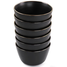 Elama Paul 6 Piece Stoneware Bowl Set in Matt Black with Gold Rim