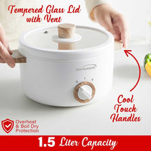 Brentwood 1.6-Qt. Multi-Function Electric Hot Pot Cooker with Stainless Steel Food Steamer and Ceramic Non-Stick Coating, White, HPS-3162W, HPS-3162W