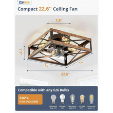 Zardon 16" Low Profile Caged Ceiling Fan with Light & Remote Control, Modern Brown Wood Finish, 6-Speed Quiet DC Motor for Indoor Spaces - USA MEGA SHOP