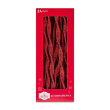 24 Count Red Glitter Icicle Christmas Ornaments, 7 in, by Holiday Time