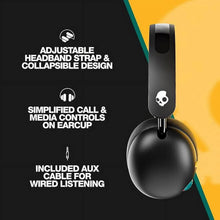 Skullcandy Grom Wireless XT Bluetooth Headphones, Designed for Kids, 3.5mm AUX Cable Included for Wired Connection, Black