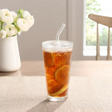 Better Homes & Gardens Glass 21oz Tumbler Ribbed with Glass Lid and Straw
