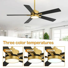ALKAFY 52 inch Gold & Black LED Ceiling Fan with Remote - Adjustable Reversible Motor for Bedroom Living Room