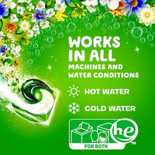 Gain Flings laundry detergent pacs with floral scent working in all machines and water conditions including hot and cold water