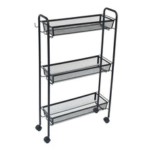 Mainstays Slim 3-Tier Rolling Bathroom Storage Cart with Hooks, Black