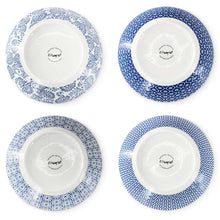Elama Aurora 16 Piece Assorted Porcelain Double Bowl Dinnerware Set in Blue