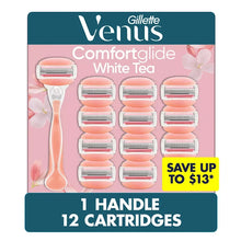 Gillette Venus ComfortGlide White Tea Scented Women's Razor, 3-Blades, 1 Handle + 12 Razor Blade Refills