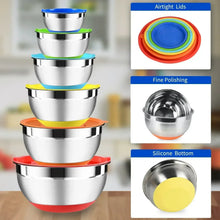 TINANA 26PCS Stainless Steel Mixing Bowls with Lids Set, Nesting Mixing Bowl Set with Non-Slip Bottom Graters Tools Gadgets, 7/4/3.5/2.5/2/1.5QT Metal Salad Bowls for Serving Prepping Baking