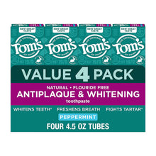 Tom's of Maine Antiplaque and Whitening Fluoride Free Mint Toothpaste, 4 pk./4.5 oz.