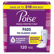 Poise Incontinence & Postpartum Pads for Bladder Leaks, 6 Drop Ultimate Absorbency, Long Length, 120 ct.