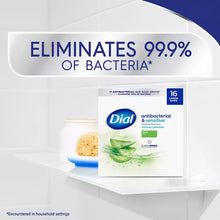 Jabón en barra Dial, antibacteriano y para piel sensible, aroma a aloe, paquete de 16 unidades/113 g.