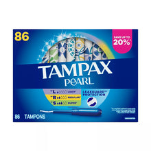 Tampax Pearl Tampons Multipack, with LeakGuard Braid, Light/Regular/Super Absorbency, Unscented, 86 ct.