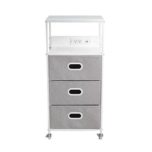 3-Drawer Rolling Cart with USB Power, Two Top Shelves, Built-in Charging Ports