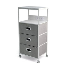 3-Drawer Rolling Cart with USB Power, Two Top Shelves, Built-in Charging Ports