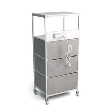 3-Drawer Rolling Cart with USB Power, Two Top Shelves, Built-in Charging Ports