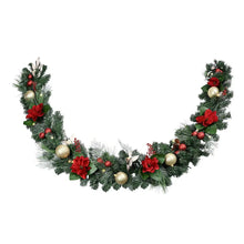 Berkley Jensen 9' Red Magnolia Garland With LED Lights