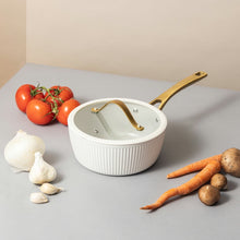Thyme & Table 2.5 QT Non-Stick Signature Ribbed Saucepan - White & Gold