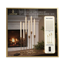 Lumipur Premium Wax LED Taper Candle Set with Brass Holders & Wireless Remote