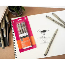 Sakura Pigma Micron Fineliner Pens, 4 Micron Drawing Pens Tip Sizes: 01, 02, 03, 05