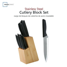Mainstays 12 Piece Cutlery Set with Soft Grip Handles and Bamboo Storage Block